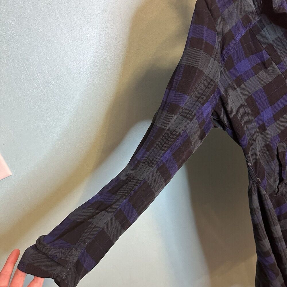 Torrid Blue‎ Green Plaid Longline Trench Coat Size Large (0) Preppy - Picture 2 of 5